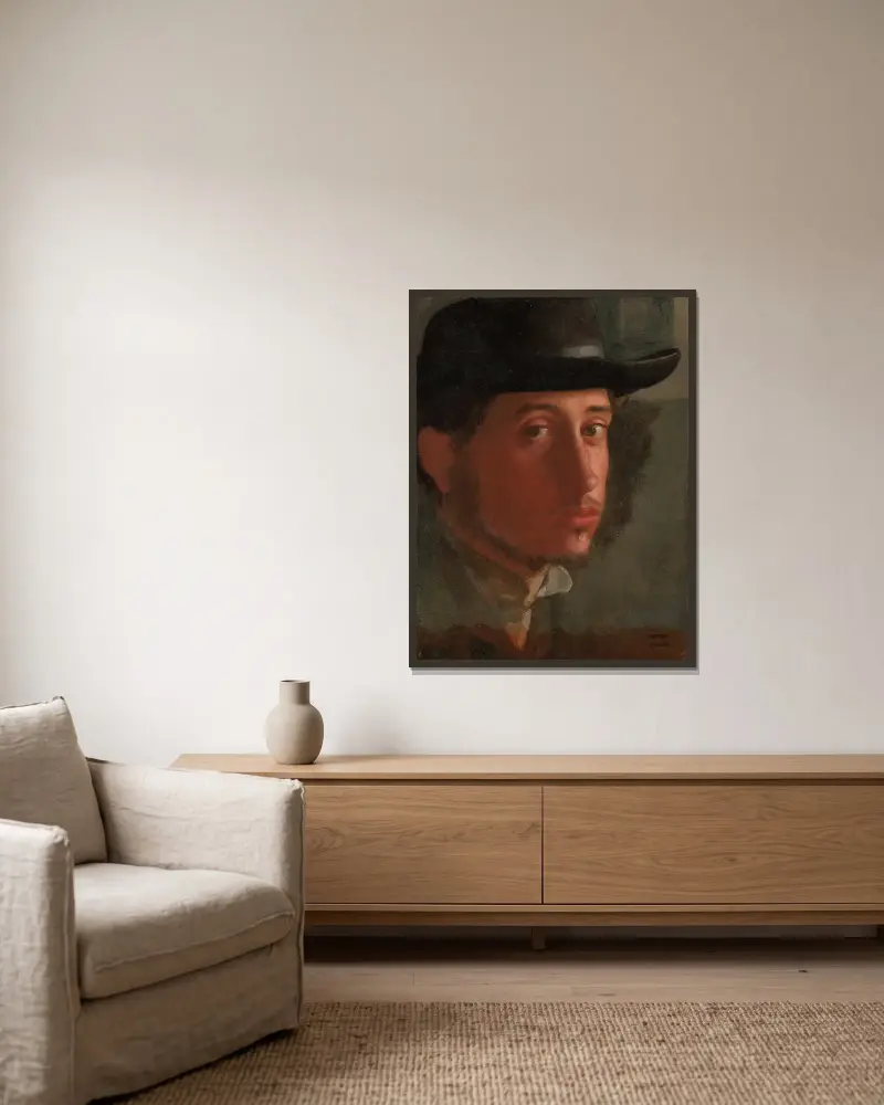 Self-Portrait – nr 1 av Edgar Degas inramad på en vägg