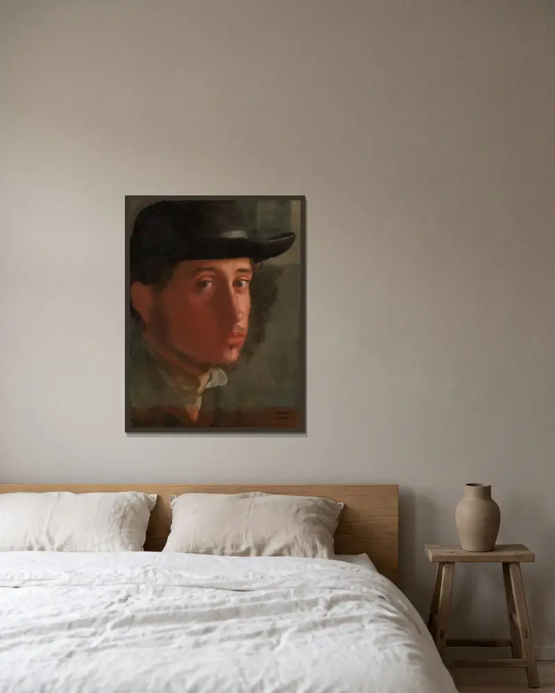 Self-Portrait – nr 1 av Edgar Degas inramad på en vägg