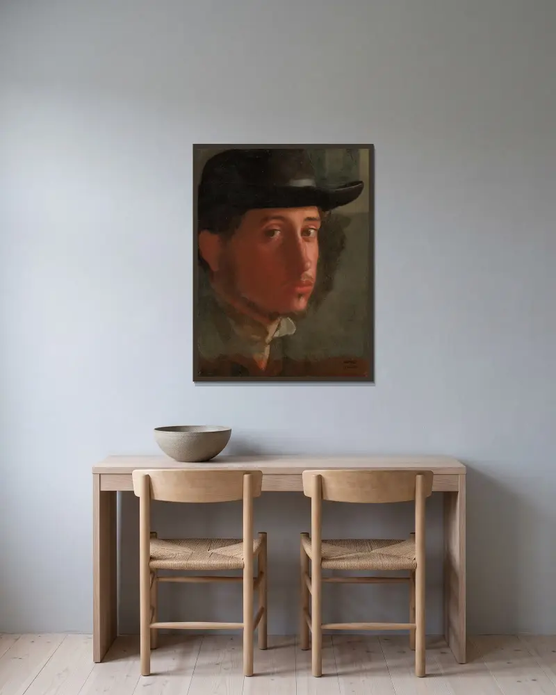 Self-Portrait – nr 1 av Edgar Degas inramad på en vägg
