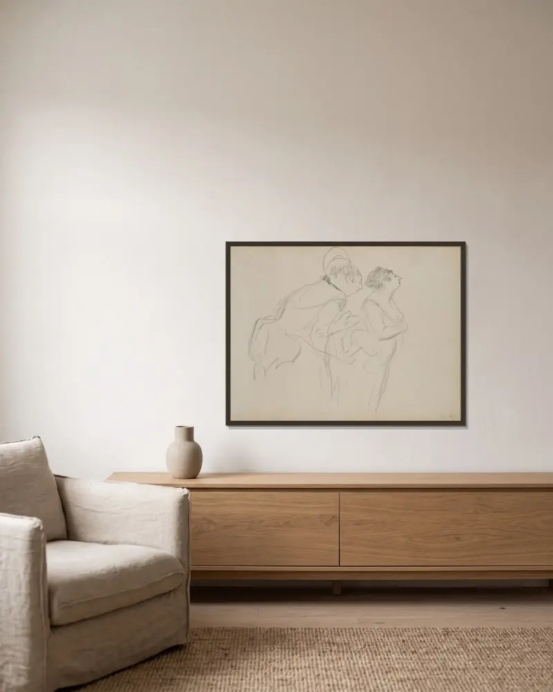 Skisser av kafésångare, 1877 – nr 4 av Edgar Degas inramad på en vägg