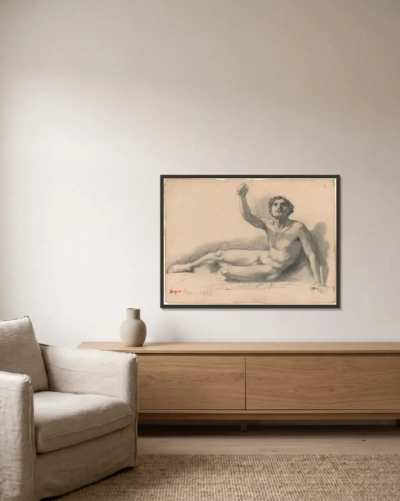 Manlig nakenstudie av Edgar Degas inramad på en vägg