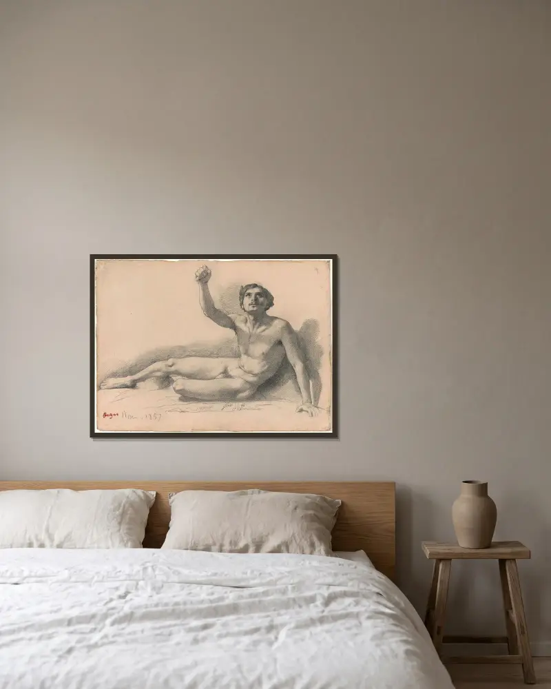 Manlig nakenstudie av Edgar Degas inramad på en vägg