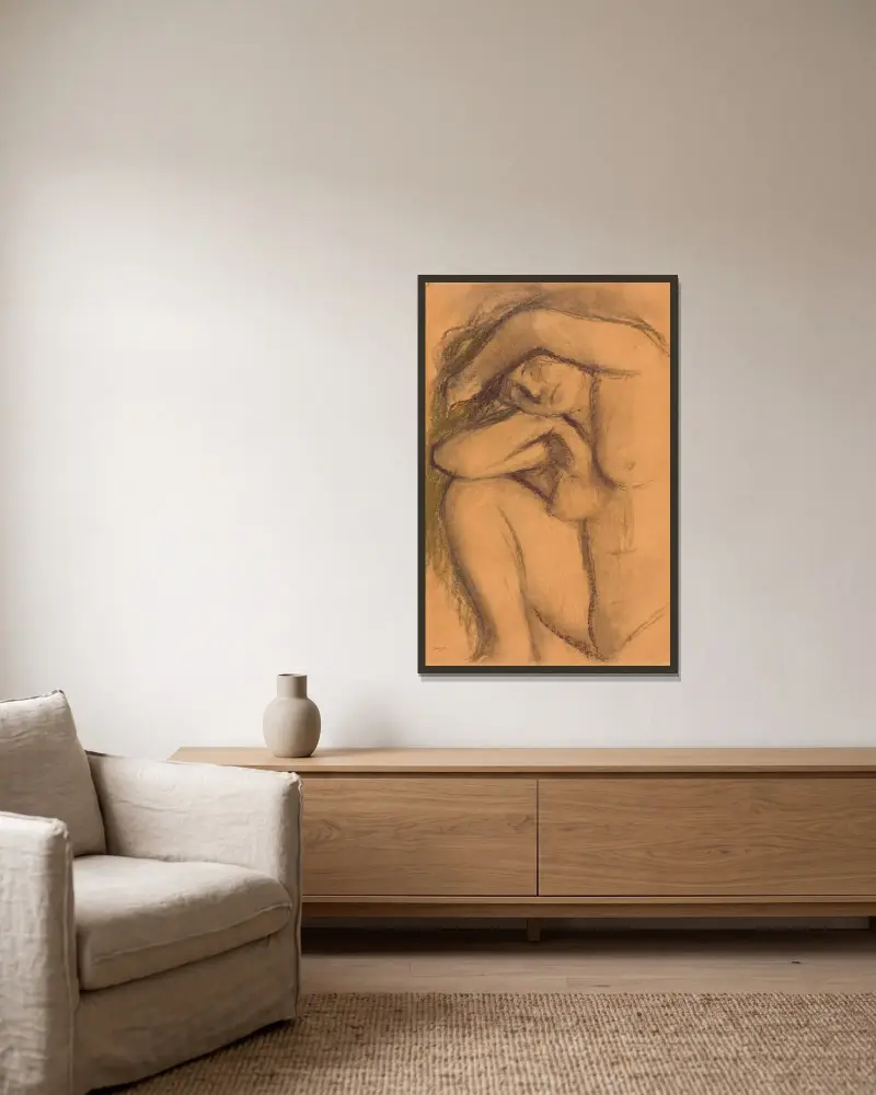 Study of the nude av Edgar Degas inramad på en vägg