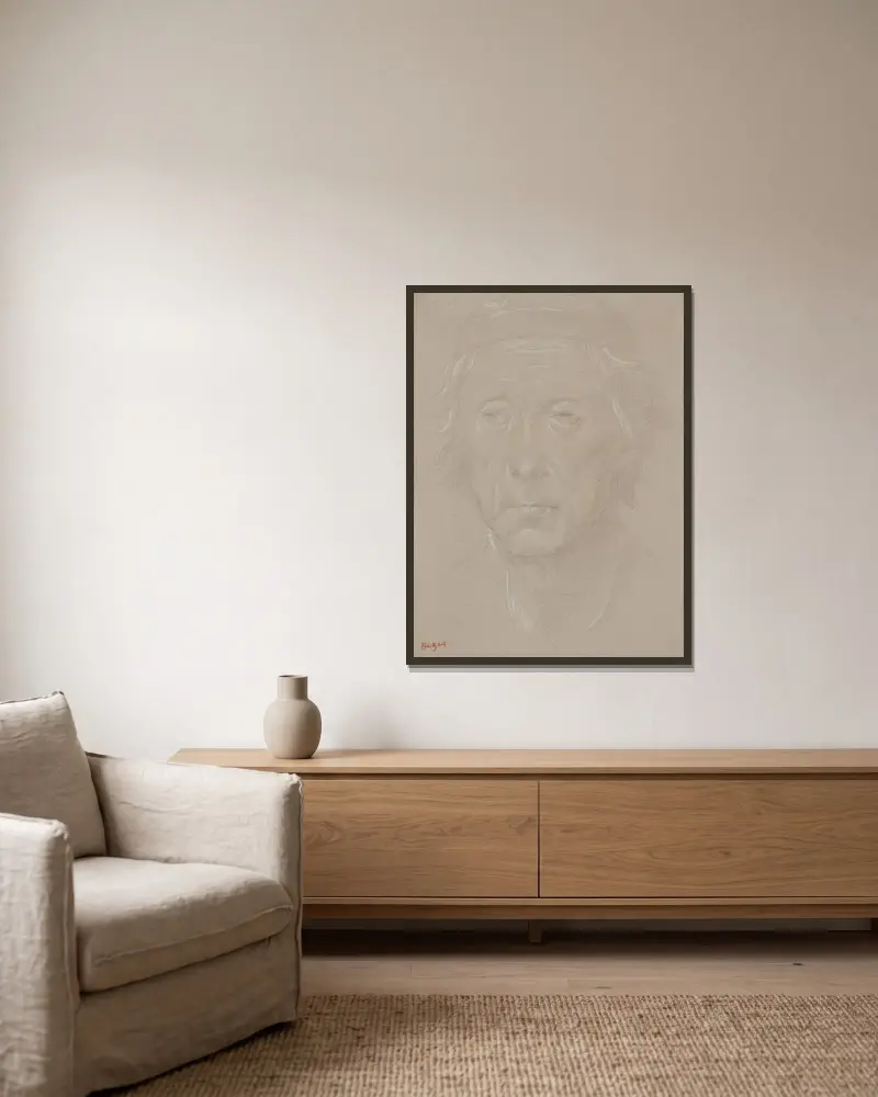 Tête de Vieillard de face av Edgar Degas inramad på en vägg