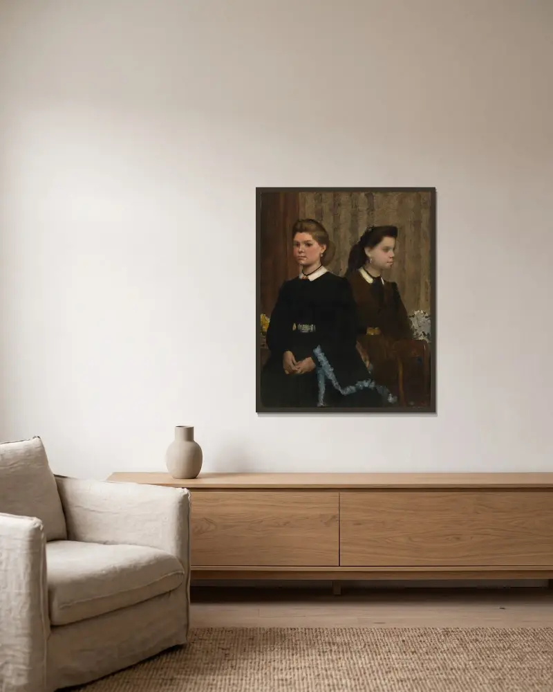 The Bellelli Sisters (Giovanna and Giuliana Bellelli) av Edgar Degas inramad på en vägg