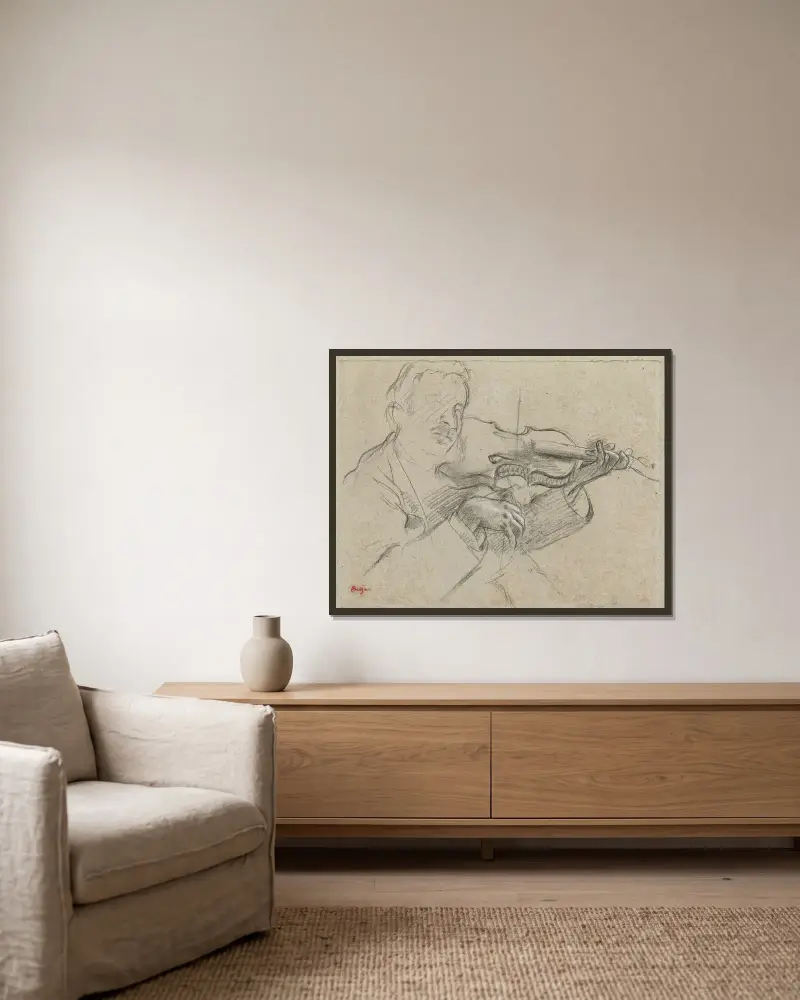 The Violinist av Edgar Degas inramad på en vägg