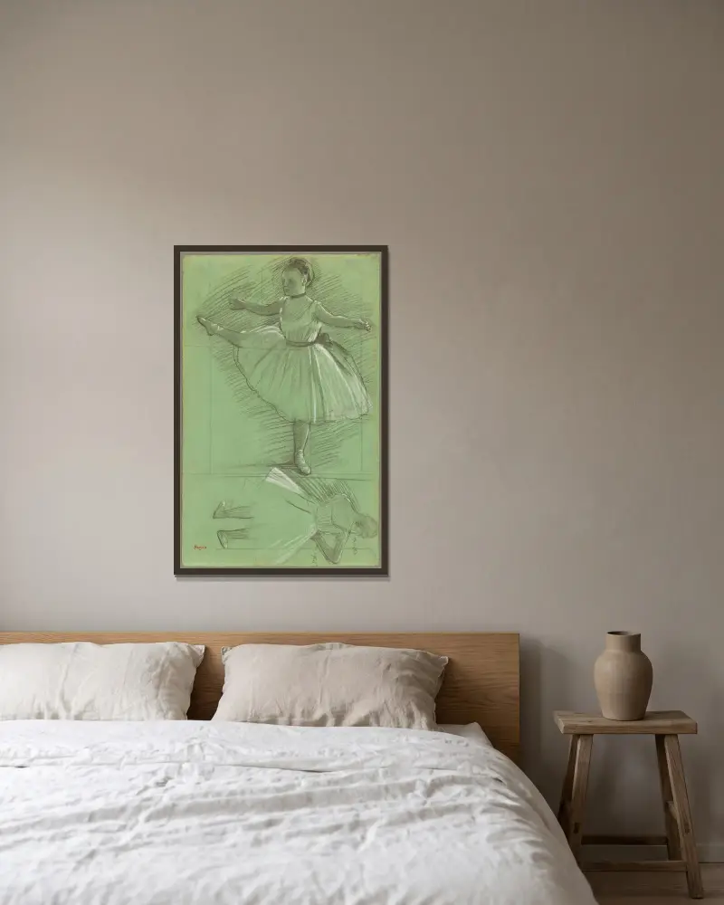 Två studier av dansare av Edgar Degas inramad på en vägg