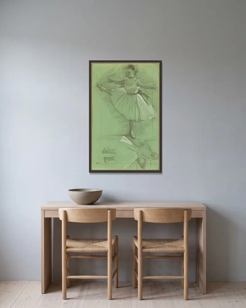 Två studier av dansare av Edgar Degas inramad på en vägg
