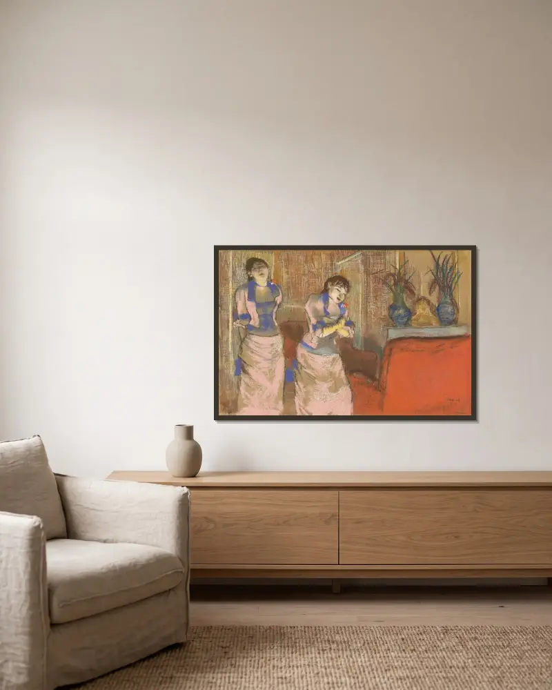 Two Women av Edgar Degas inramad på en vägg
