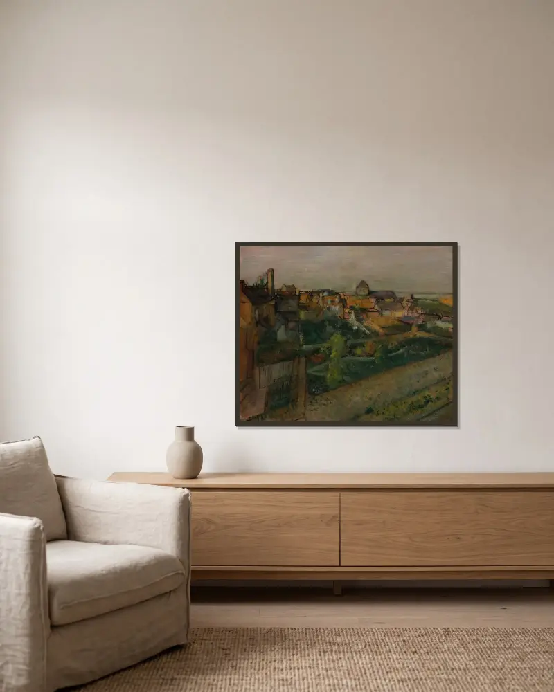 Vy över Saint-Valéry-sur-Somme av Edgar Degas inramad på en vägg