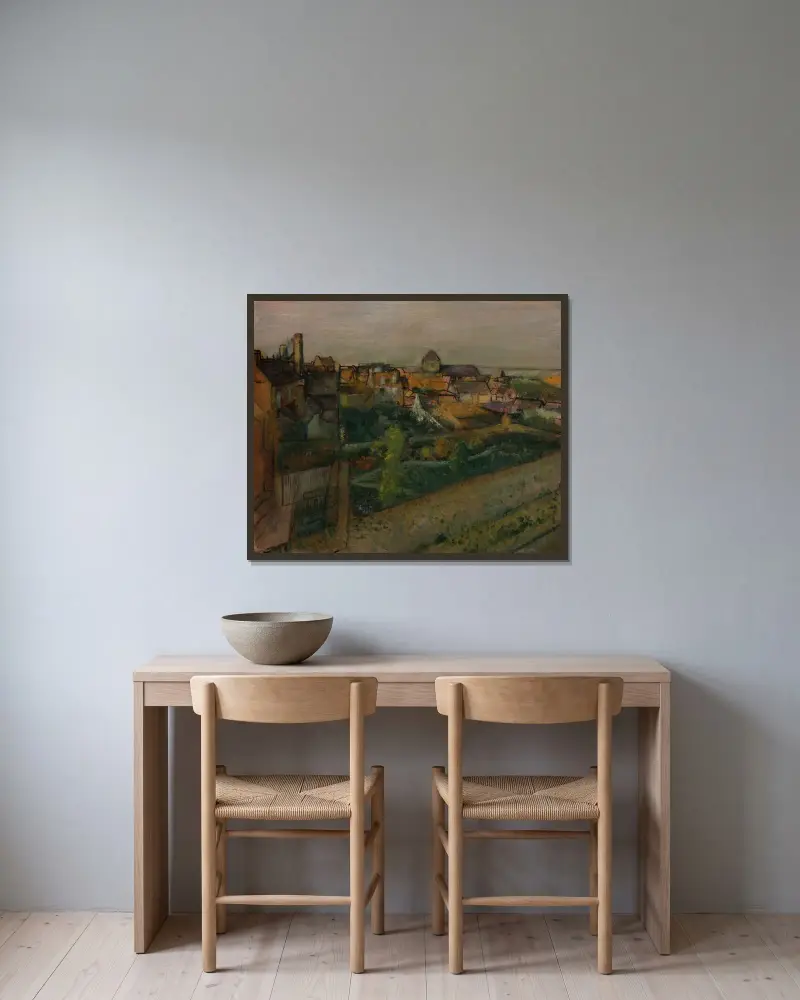 Vy över Saint-Valéry-sur-Somme av Edgar Degas inramad på en vägg