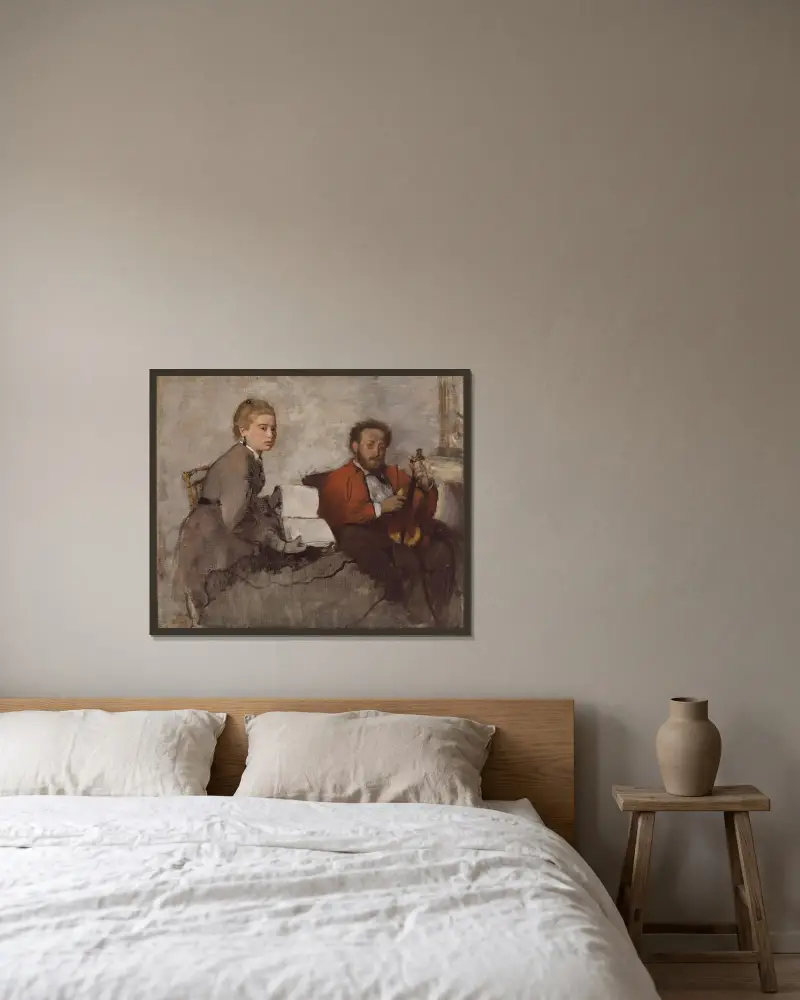 Der Violinist und die junge Frau von Edgar Degas gerahmt an einer Wand