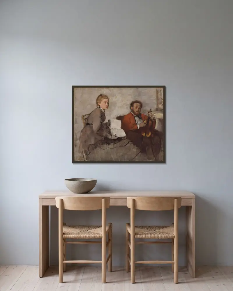 Der Violinist und die junge Frau von Edgar Degas gerahmt an einer Wand