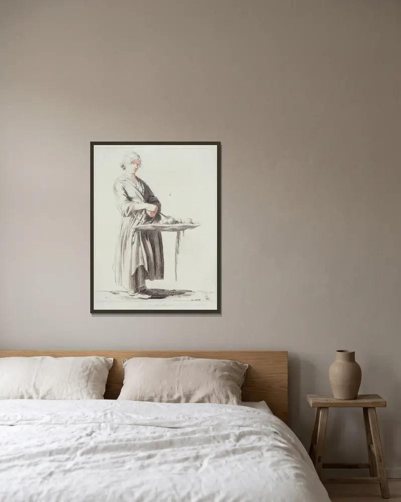 Die Apfelverkäuferin – Nr. 2 von Edmé Bouchardon gerahmt an einer Wand