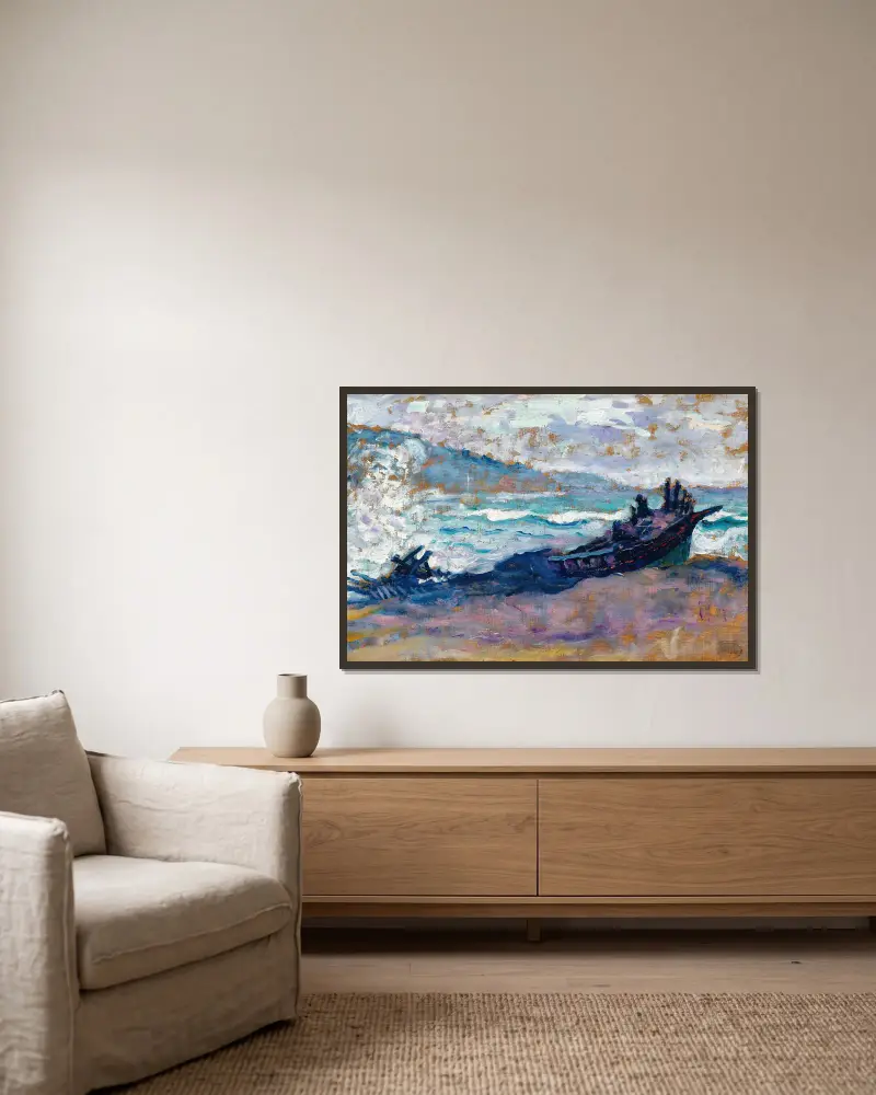 Boote am Strand von Henri-Edmond Cross gerahmt an einer Wand