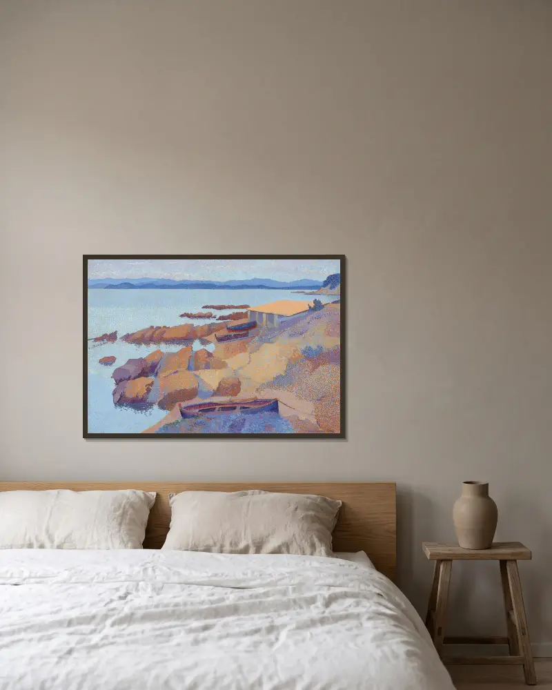Calanque des Antibois von Henri-Edmond Cross gerahmt an einer Wand