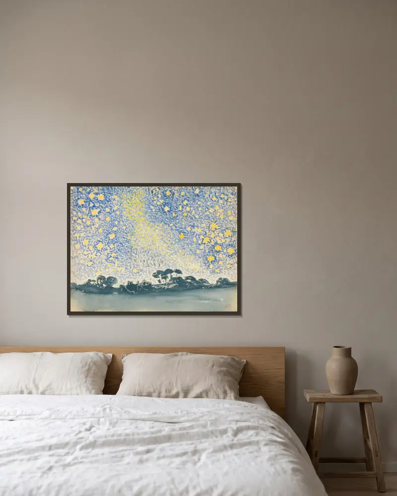 Landscape with Stars av Henri-Edmond Cross inramad på en vägg