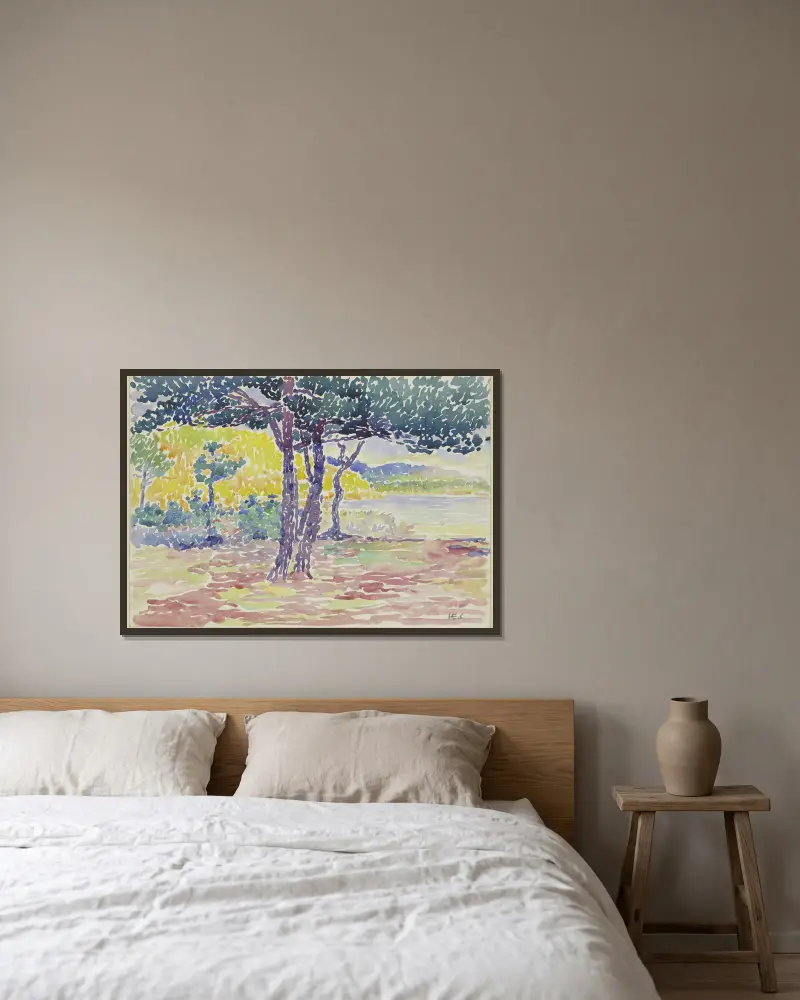 Meeresgestade (südl. Frankreich) av Henri-Edmond Cross inramad på en vägg