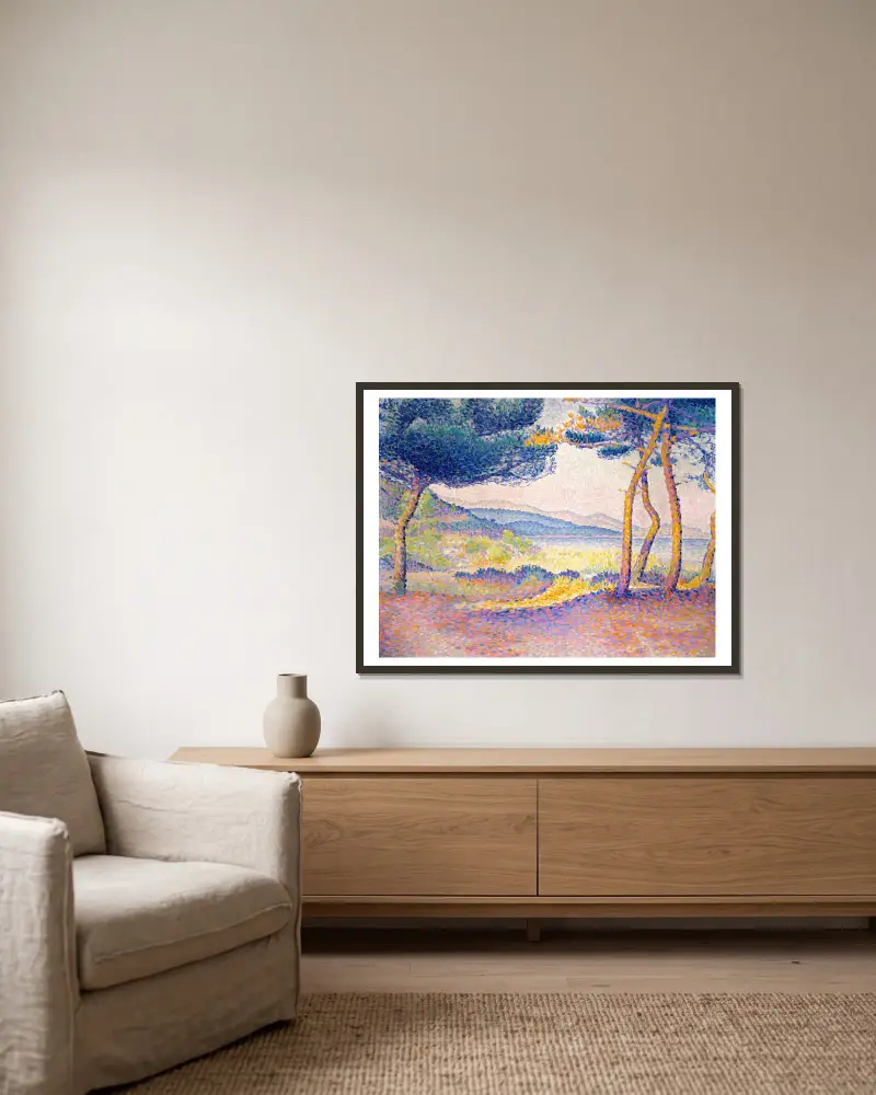 Borovice podél pobřeží, Henri-Edmond Cross v rámu na stěně