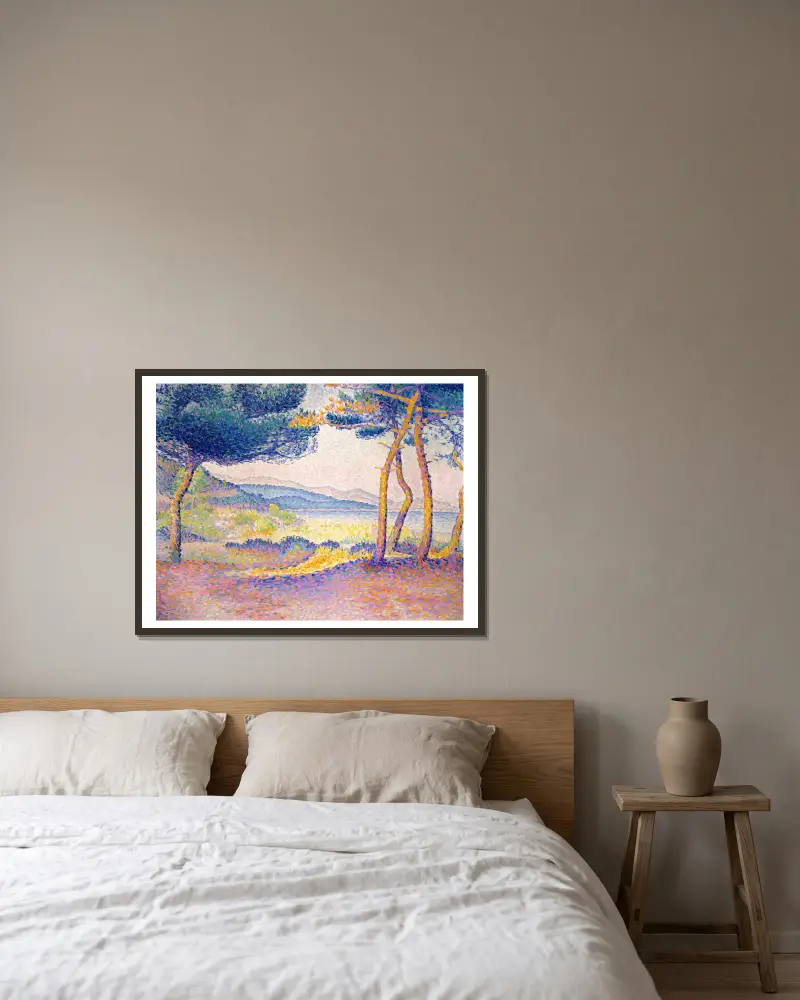 Borovice podél pobřeží, Henri-Edmond Cross v rámu na stěně