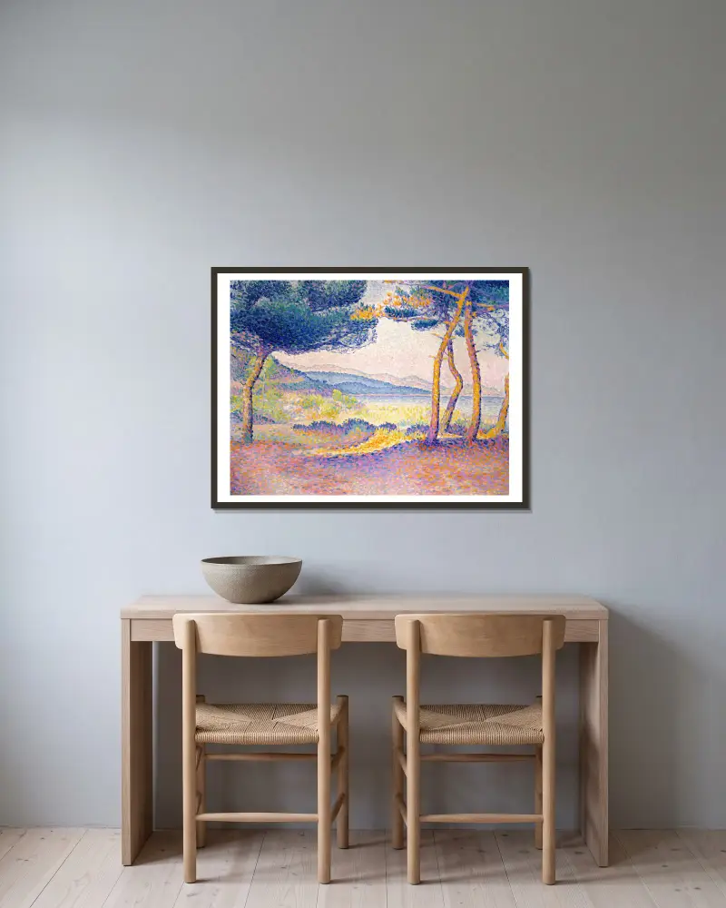 Borovice podél pobřeží, Henri-Edmond Cross v rámu na stěně
