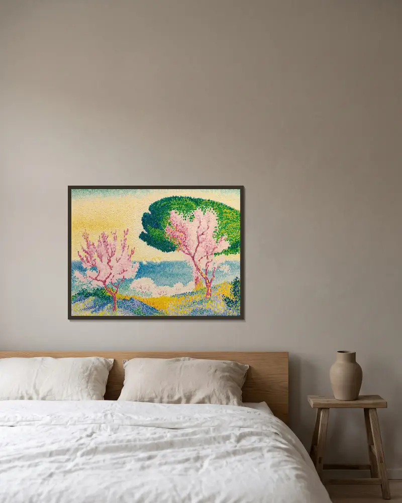 Printemps Rose av Henri-Edmond Cross inramad på en vägg