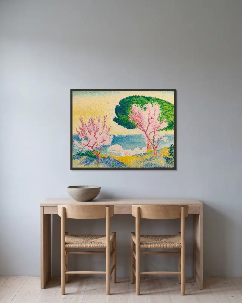 Printemps Rose av Henri-Edmond Cross inramad på en vägg