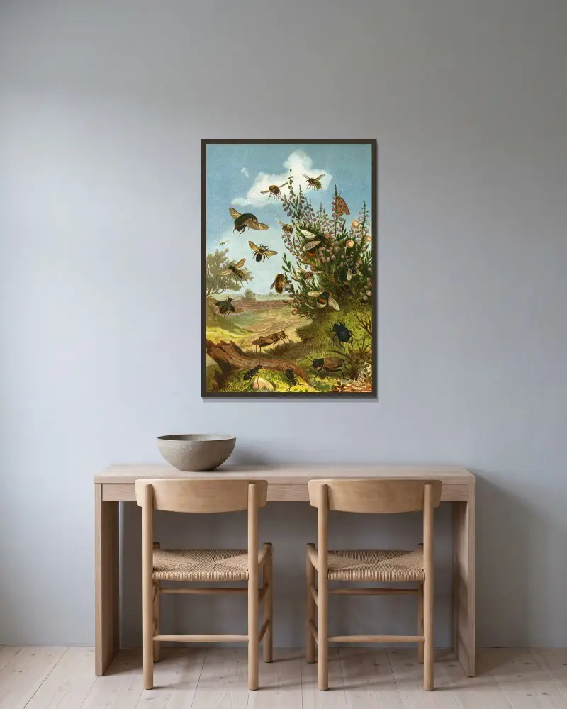Insekter, tusenfotingar och spindlar, plansch 1 av Alfred Edmund Brehm inramad på en vägg