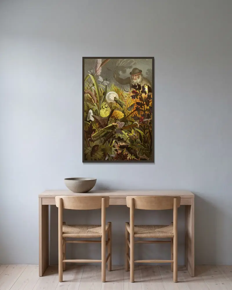 Insekter, tusenfotingar och spindlar, plansch 18 av Alfred Edmund Brehm inramad på en vägg