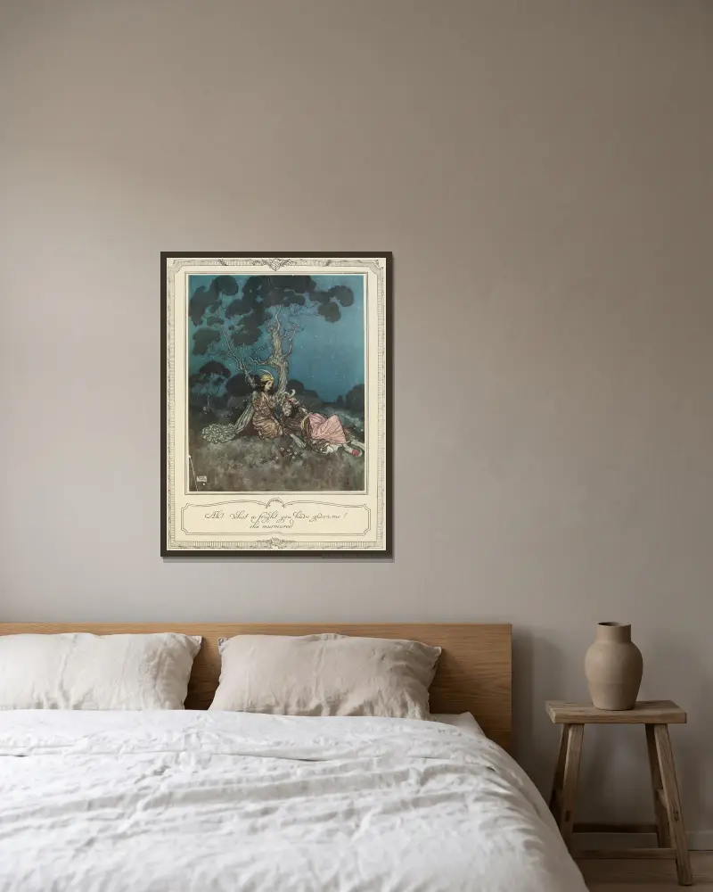 Ah, vad du skrämde mig! mumlade hon av Edmund Dulac inramad på en vägg