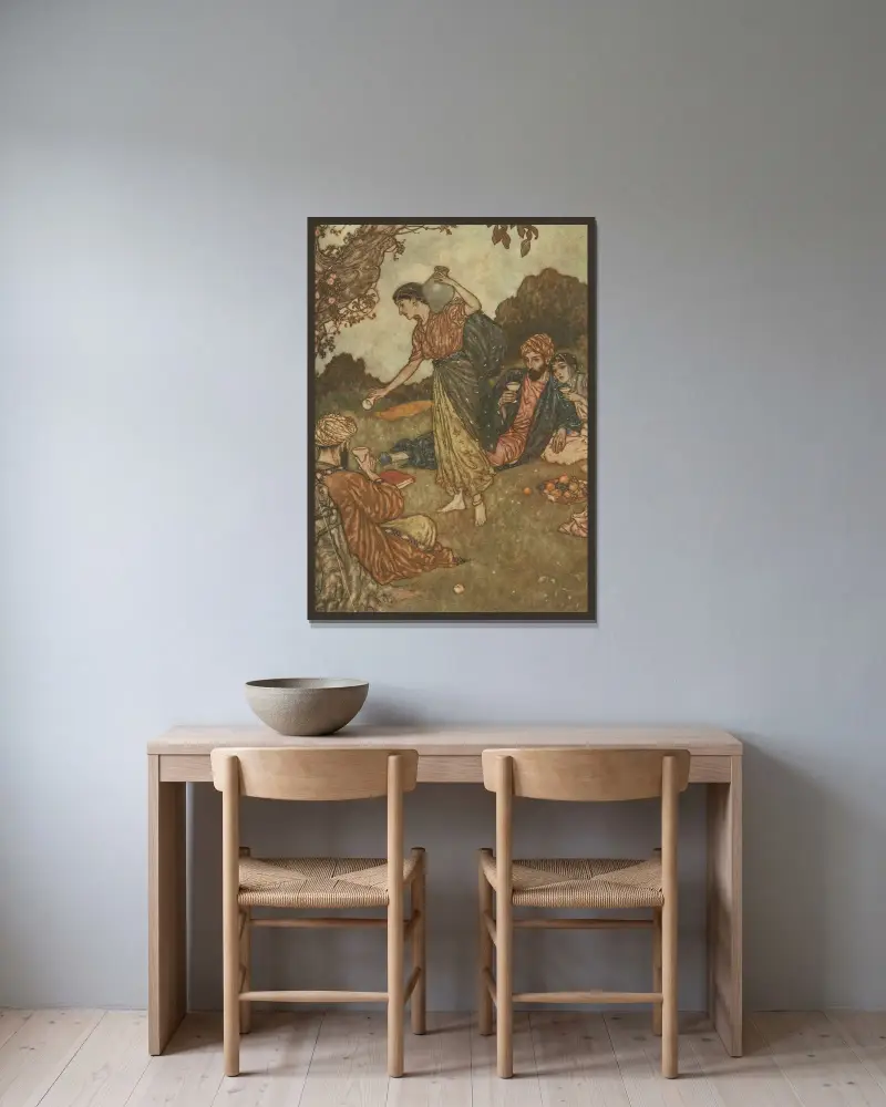 Och i ditt glada ärende nå platsen av Edmund Dulac inramad på en vägg