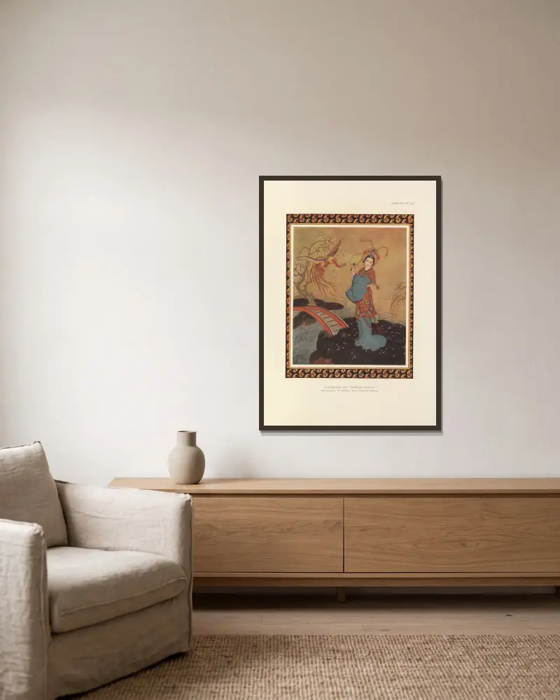 Illustration zu Prinzessin Badoura von Edmund Dulac gerahmt an einer Wand