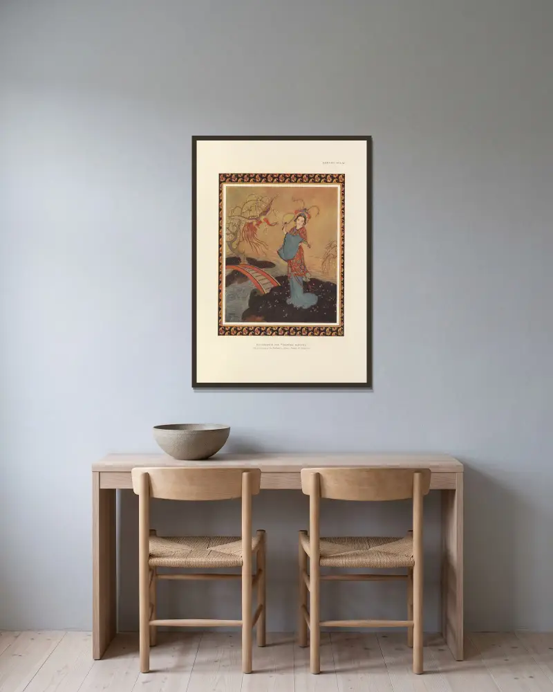 Illustration zu Prinzessin Badoura von Edmund Dulac gerahmt an einer Wand