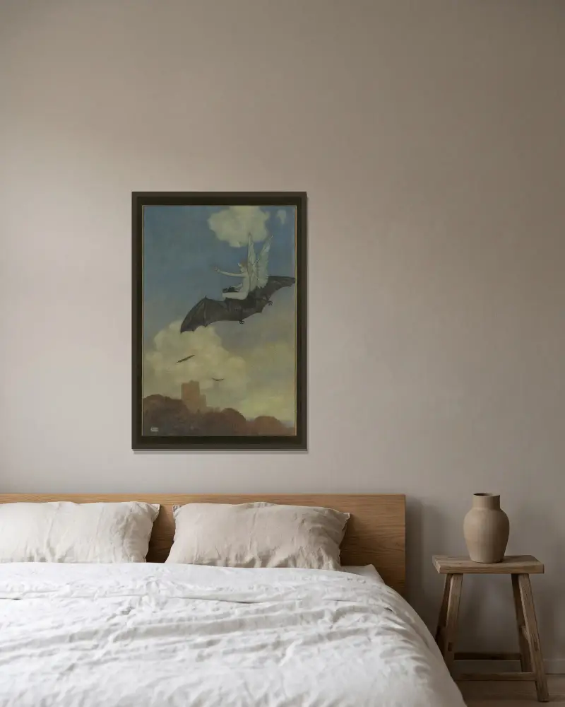 På fladdermusens rygg flyger jag efter sommaren glatt av Edmund Dulac inramad på en vägg