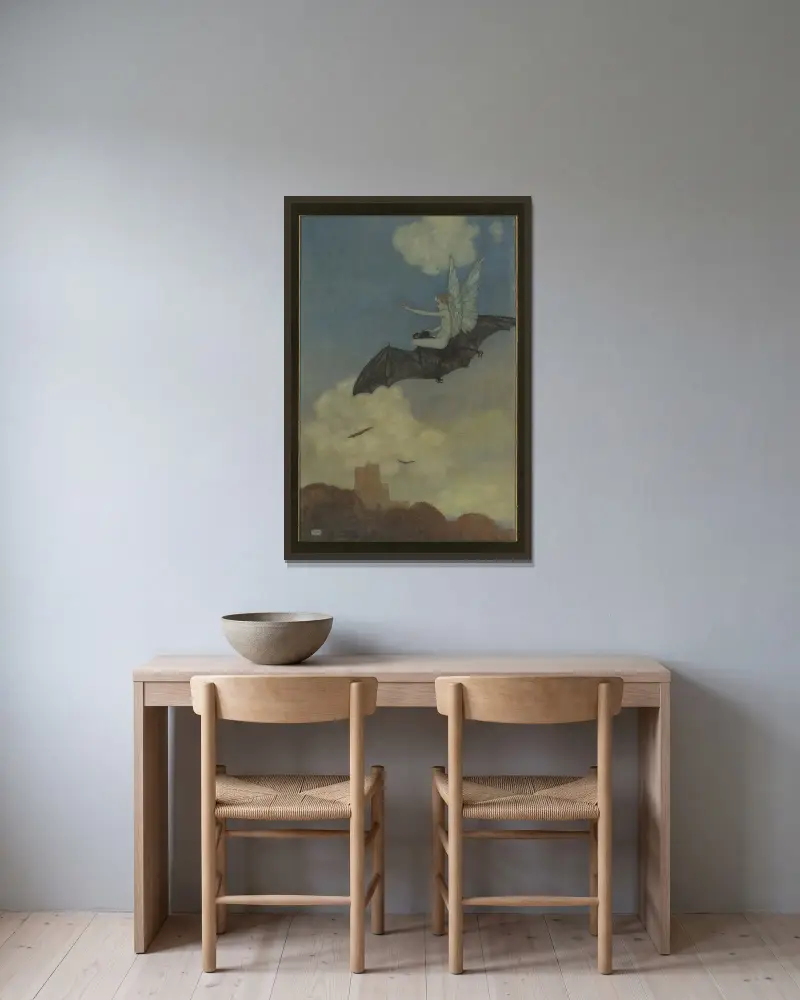 På fladdermusens rygg flyger jag efter sommaren glatt av Edmund Dulac inramad på en vägg