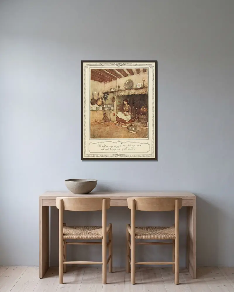 Hon brukade smyga bort till spiselvrån och sätta sig bland askan av Edmund Dulac inramad på en vägg