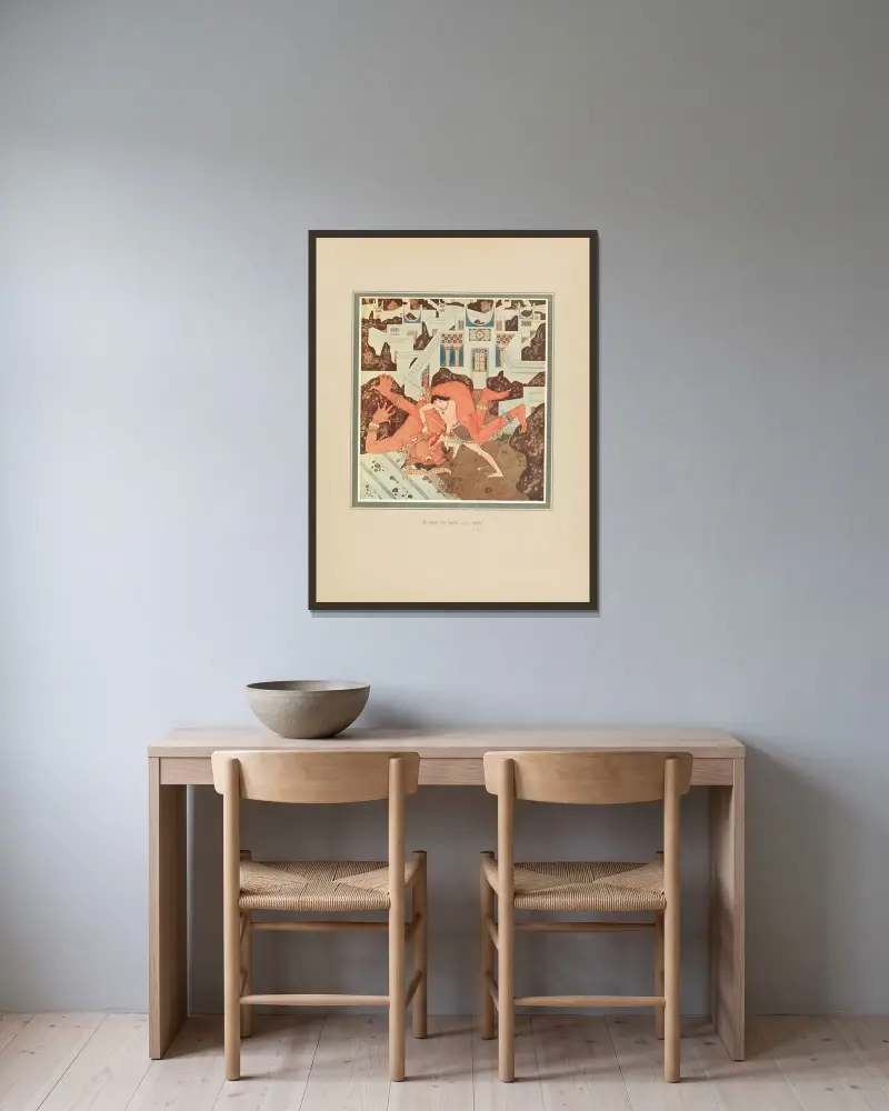 Så var striden slut av Edmund Dulac inramad på en vägg