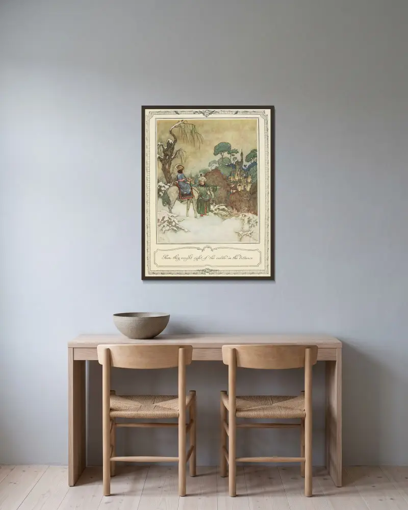 Snart fick de syn på slottet i fjärran av Edmund Dulac inramad på en vägg