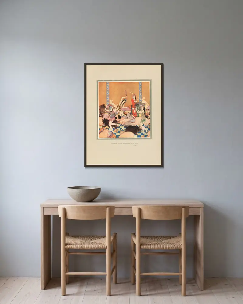 De skyndade sig att kasta sig ner på alla fyra av Edmund Dulac inramad på en vägg