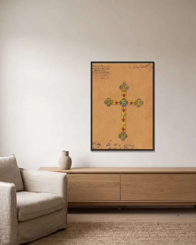 Design executed for Jones and Willis, metal and wood-workers and church furniture manufacturers of Birmingham and London – nr 10 av George Edmund Street inramad på en vägg