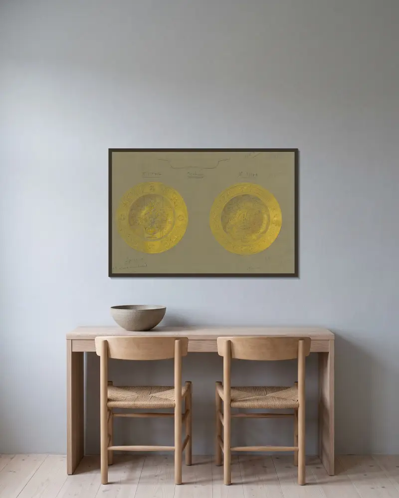 Design utförd för Jones and Willis, metall- och träarbetare och kyrkomöbeltillverkare i Birmingham och London – nr 11 av George Edmund Street inramad på en vägg