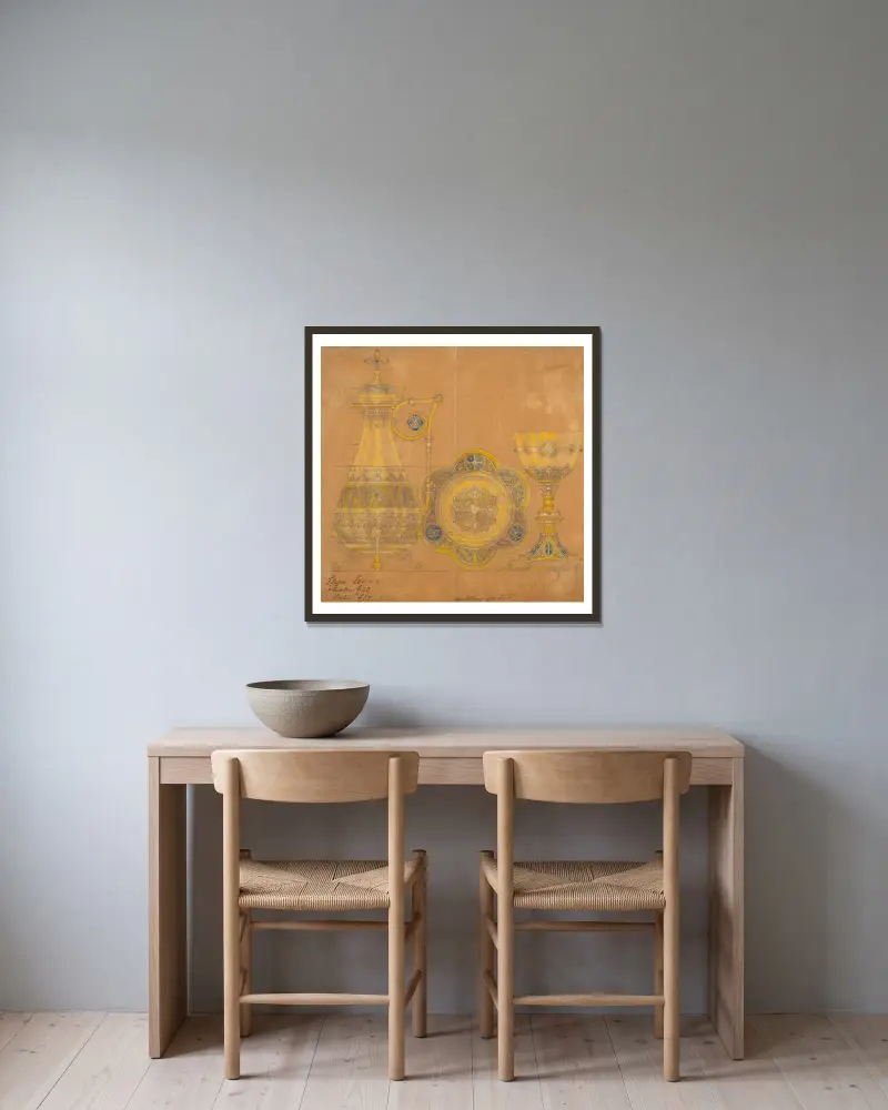 Design executed for Jones and Willis, metal and wood-workers and church furniture manufacturers of Birmingham and London – nr 3 av George Edmund Street inramad på en vägg