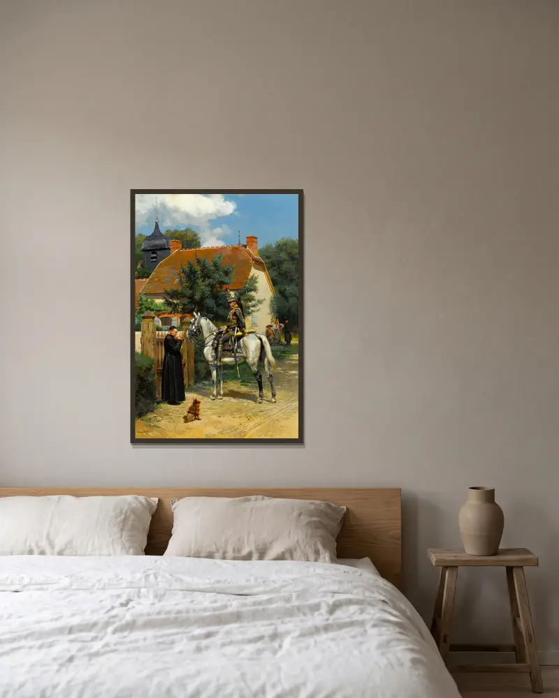 Rast im Dorf von Jean-Baptiste Édouard Detaille gerahmt an einer Wand
