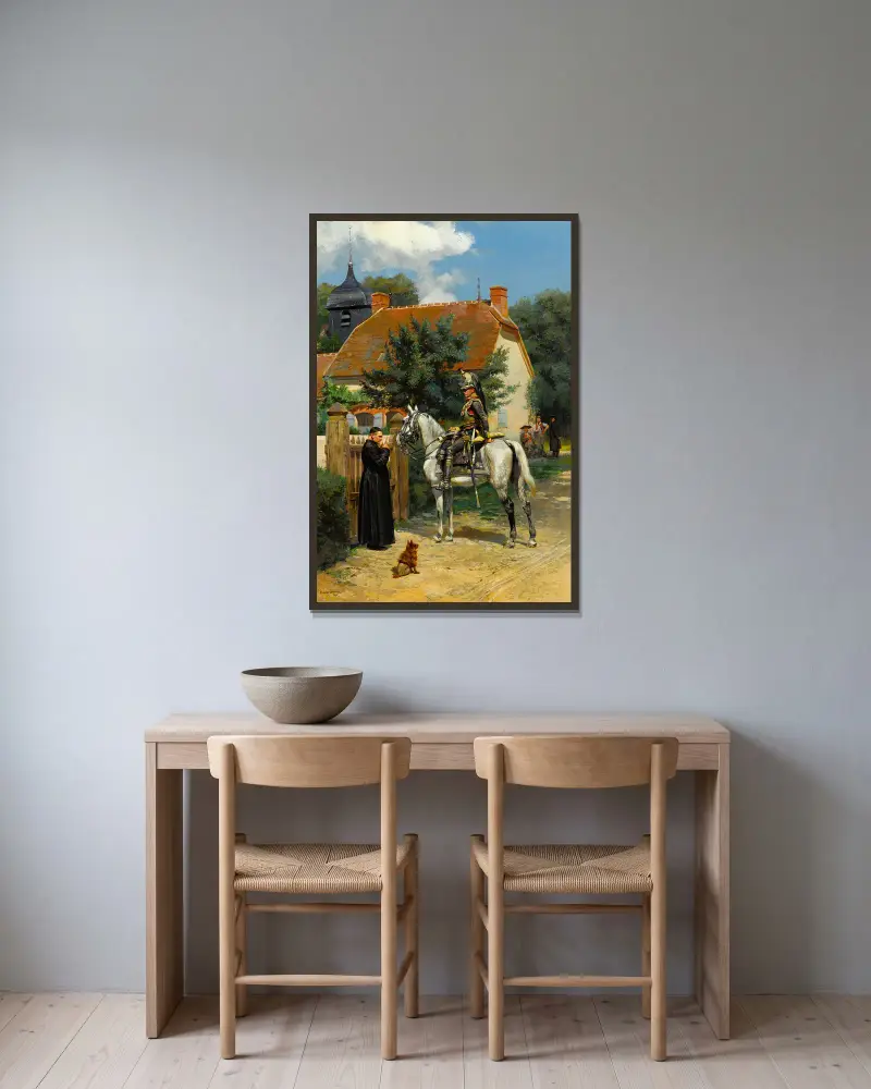 Rast im Dorf von Jean-Baptiste Édouard Detaille gerahmt an einer Wand