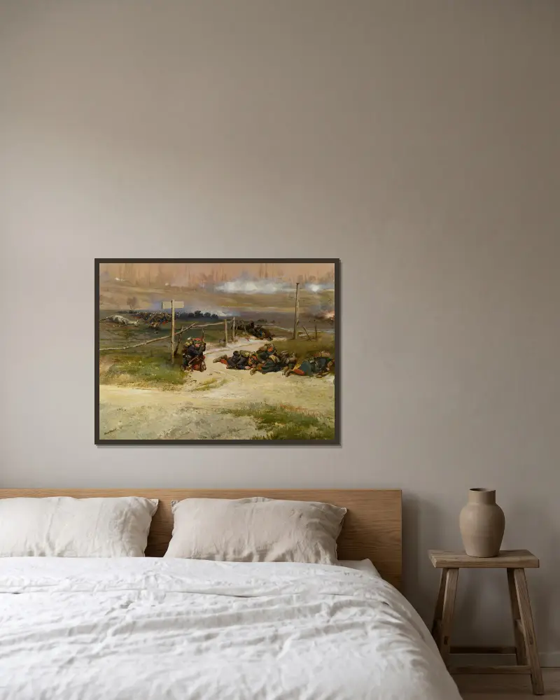 Vid pålen; ett fragment från panoramat över slaget vid Champigny av Jean-Baptiste Édouard Detaille inramad på en vägg