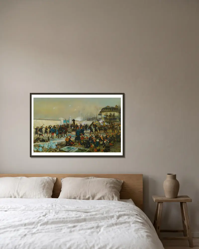 Champigny Décembre 1870 av Jean-Baptiste Édouard Detaille inramad på en vägg