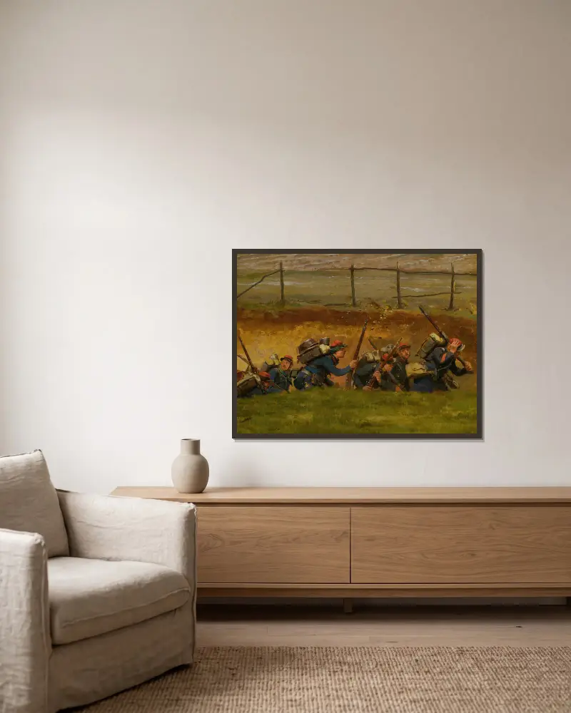 Dans Un Ravin. Lignards – nr 3 av Jean-Baptiste Édouard Detaille inramad på en vägg