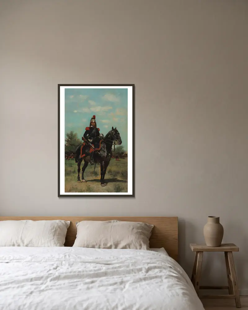 Mounted Dragoon Officer av Jean-Baptiste Édouard Detaille inramad på en vägg