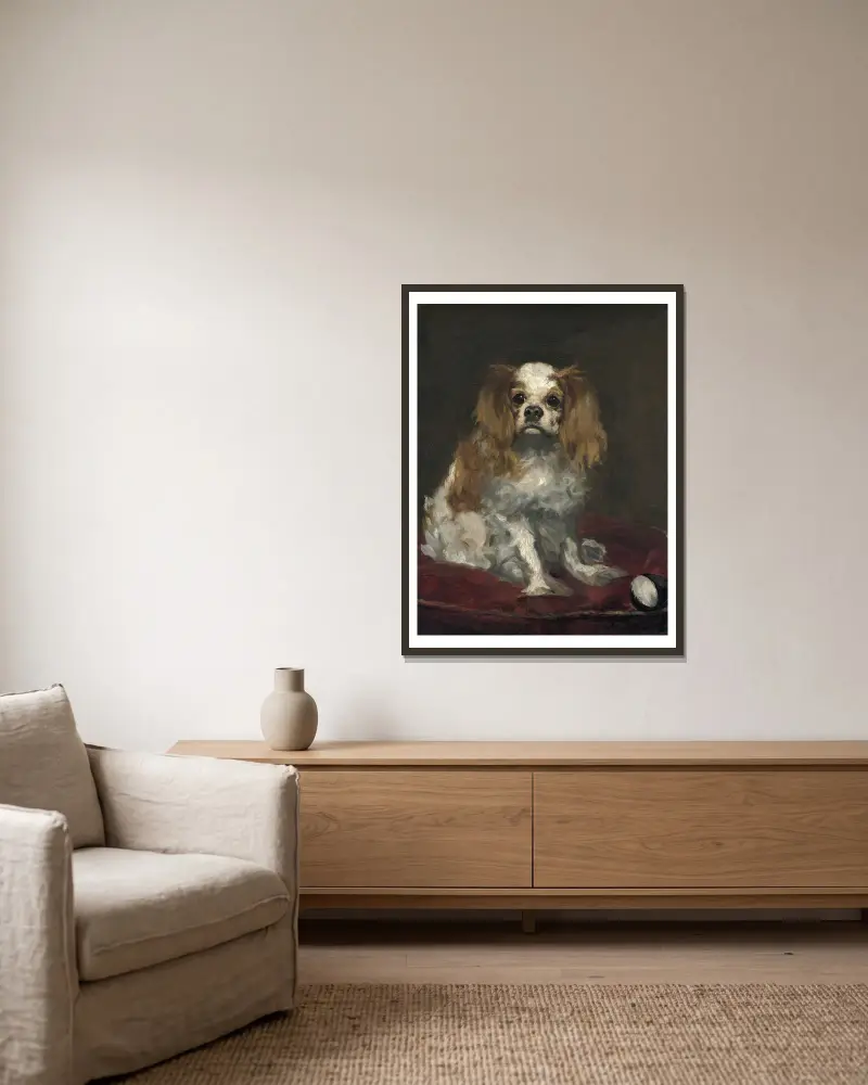 King Charles Spaniel, Édouard Manet w ramie na ścianie