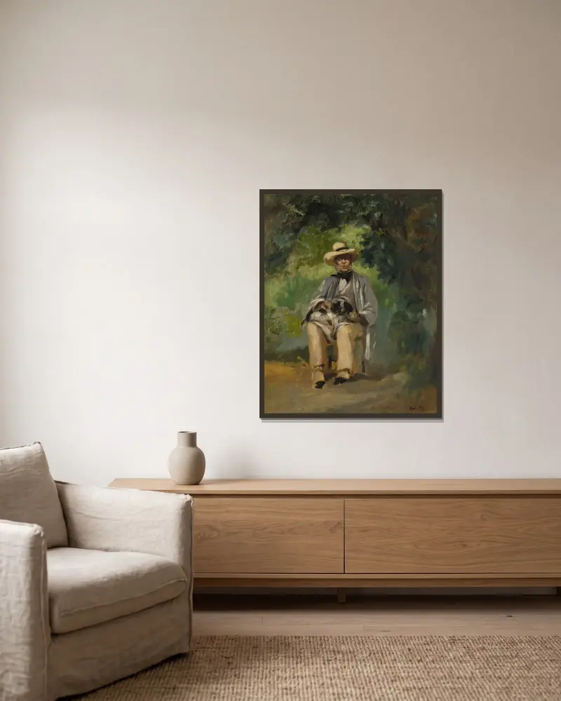 Ambroise Adam i trädgården i Pressagny av Édouard Manet inramad på en vägg